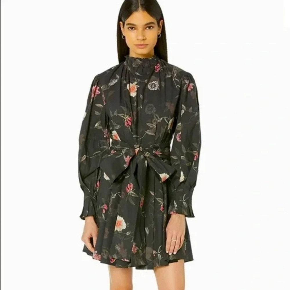 All Saints Luna Kaneshon Floral Long Sleeve Mini Dress Size 2 NWT Whimsigoth